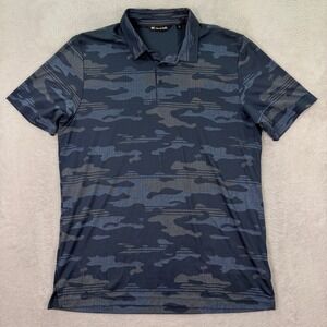 TravisMathew Mens XL Navy Blue Camo Palm Tree Pima Cotton Blend Golf Polo Shirt